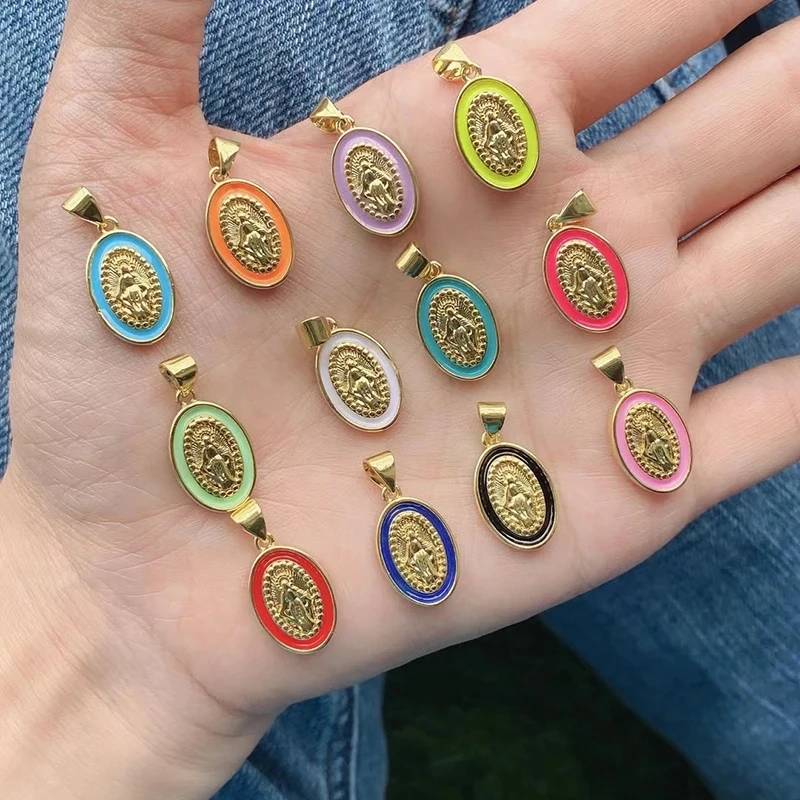 Enamel Miraculous Medal Virgin Mary Catholic Holy Charm,18K Gold Colour Plated ,Craft Jewelry For Diy Necklace Wholesale M53