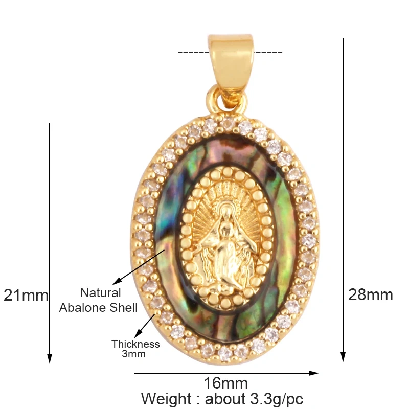 Trendy Design Miraculous Medal Virgin Mary Catholic,Holy Natural Mother Pearl Shell Agate Malachite Tiger Eye Pendant Charm M66