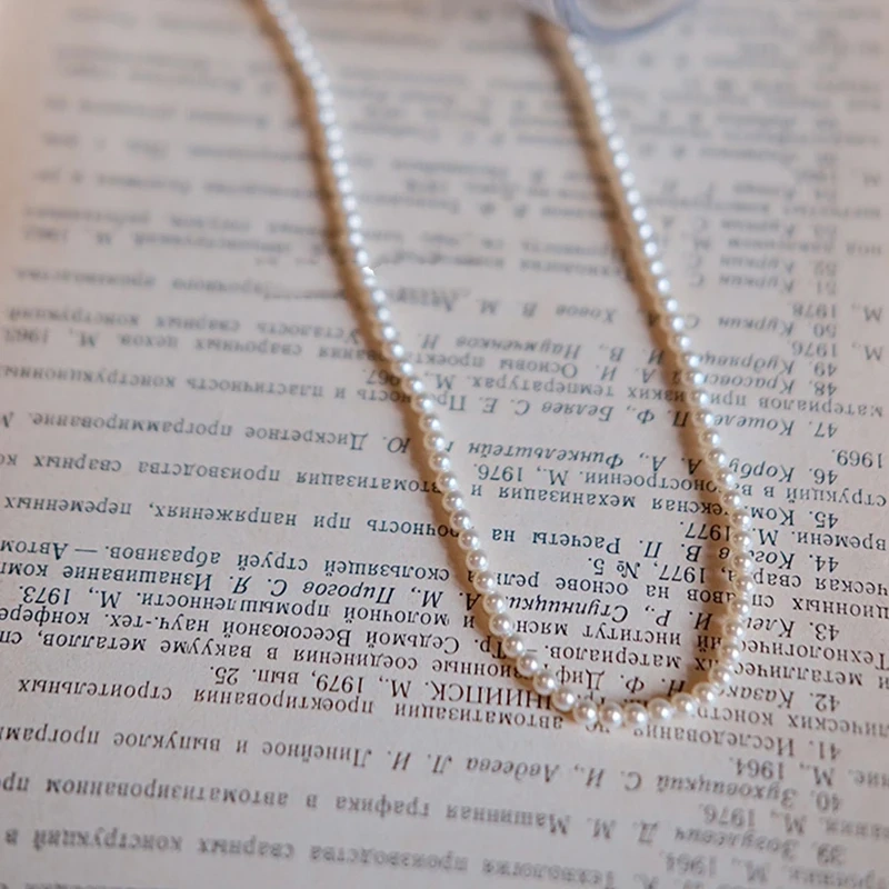 Slim Simple Classic Beaded Pearl Necklaces Made  from Swarovski elements 5810, Chain Necklaces For Women Office Jewelry