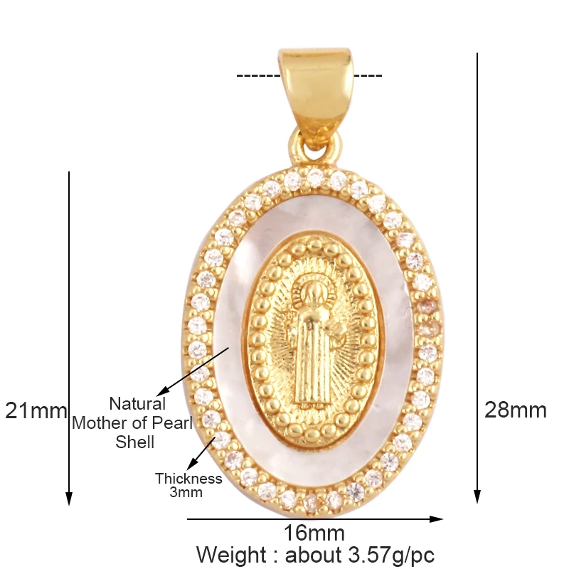 Trendy Design Miraculous Medal Virgin Mary Catholic,Holy Natural Mother Pearl Shell Agate Malachite Tiger Eye Pendant Charm M66
