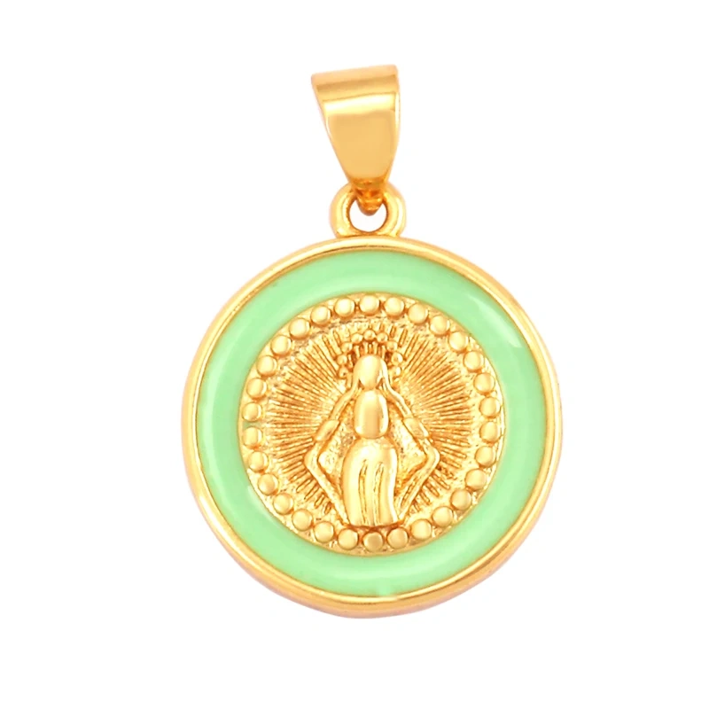 Round Shape Enamel Miraculous Medal Virgin Mary Catholic Holy Pendant Charm,Craft Jewelry For Necklace Accessories Supplies M53