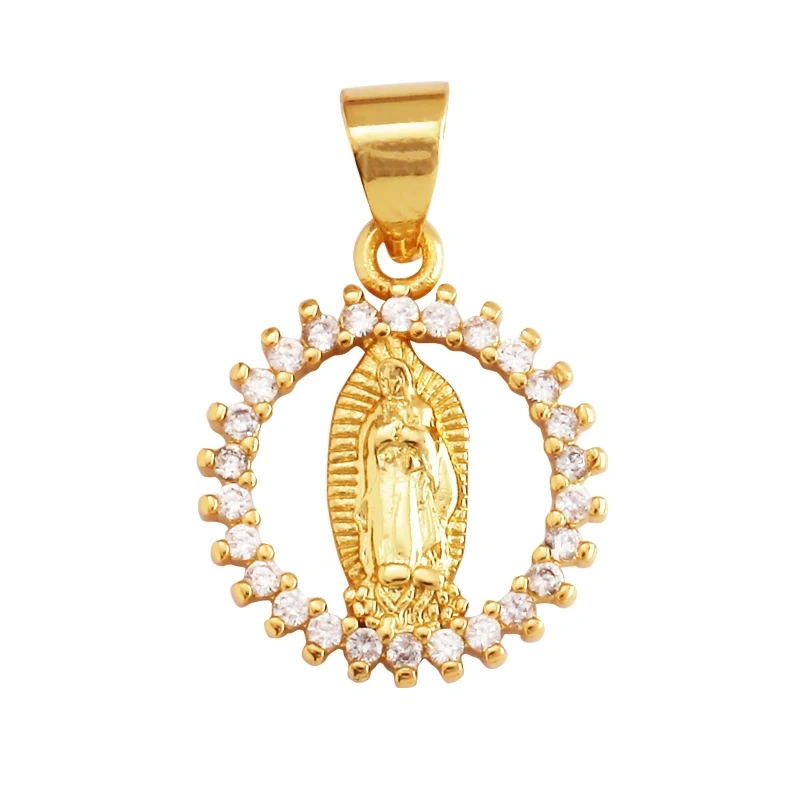 Miraculous Medal Charm Oval Heart Round Pendan,Colour CZ Paved,Real Gold Plated ,Necklace Bracelet Making Finding Supplies K11