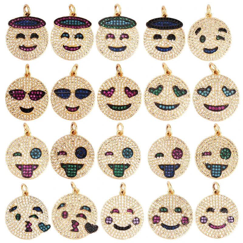Emoji CZ Charm ,Real Gold Plated Colour,Necklace Bracelet Pendant,Hand Making DIY Jewelry Whole Sale Supplies