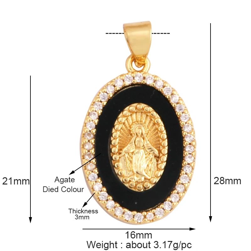 Trendy Design Miraculous Medal Virgin Mary Catholic,Holy Natural Mother Pearl Shell Agate Malachite Tiger Eye Pendant Charm M66