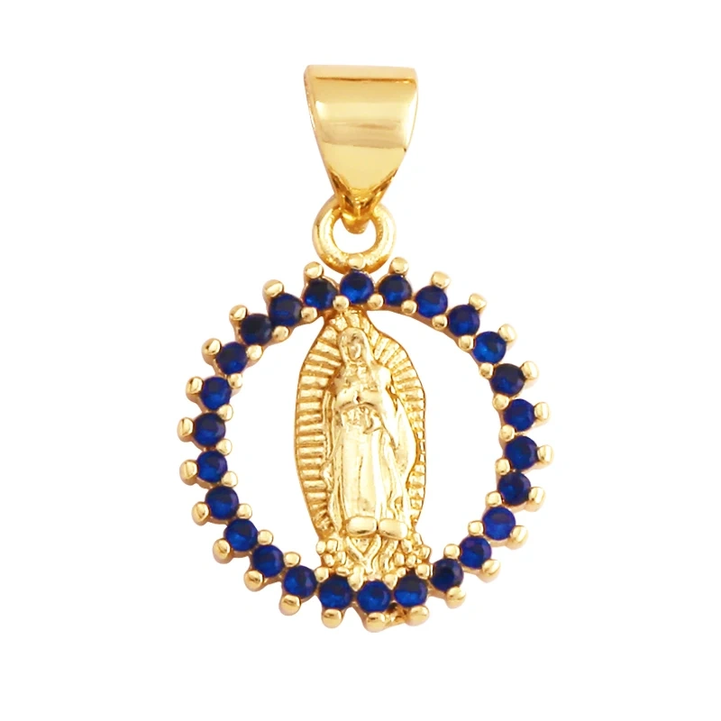 Miraculous Medal Charm Oval Heart Round Pendan,Colour CZ Paved,Real Gold Plated ,Necklace Bracelet Making Finding Supplies K11