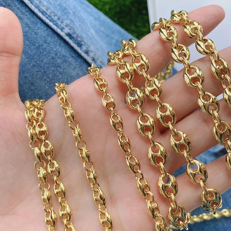 Fashion Hip Hop Pig Nose Brass Metal Chain DIY Coffee Bean Button Chain,Half Finished Necklace Bracelet For Beading Supplies Q39