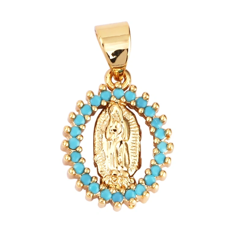 Miraculous Medal Charm Oval Heart Round Pendan,Colour CZ Paved,Real Gold Plated ,Necklace Bracelet Making Finding Supplies K11