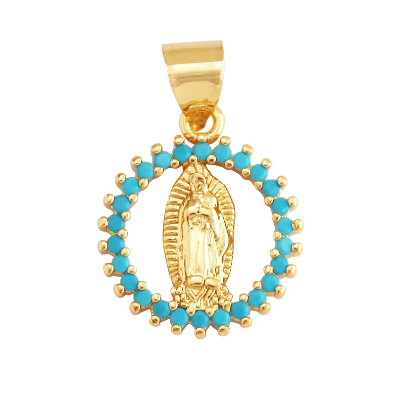 Miraculous Medal Charm Oval Heart Round Pendan,Colour CZ Paved,Real Gold Plated ,Necklace Bracelet Making Finding Supplies K11