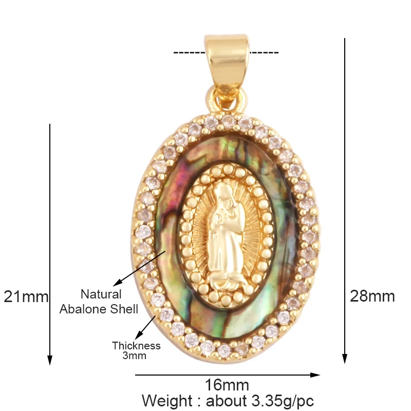 Trendy Design Miraculous Medal Virgin Mary Catholic,Holy Natural Mother Pearl Shell Agate Malachite Tiger Eye Pendant Charm M66