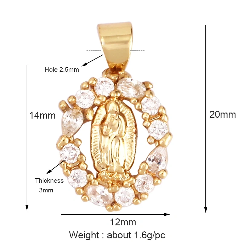 Miraculous Medal Charm Oval Heart Round Pendan,Colour CZ Paved,Real Gold Plated ,Necklace Bracelet Making Finding Supplies K11