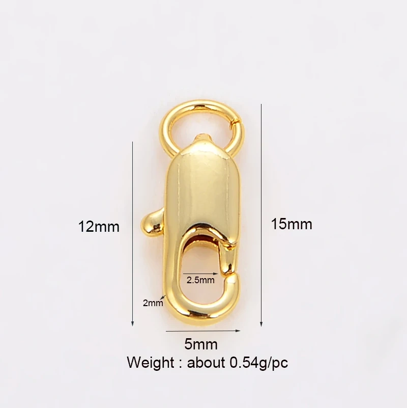 Brass based lobster clasp 12mm ,real gold plated , not easy to tarnish , bracelet/necklace/Jewelry beading making supplies