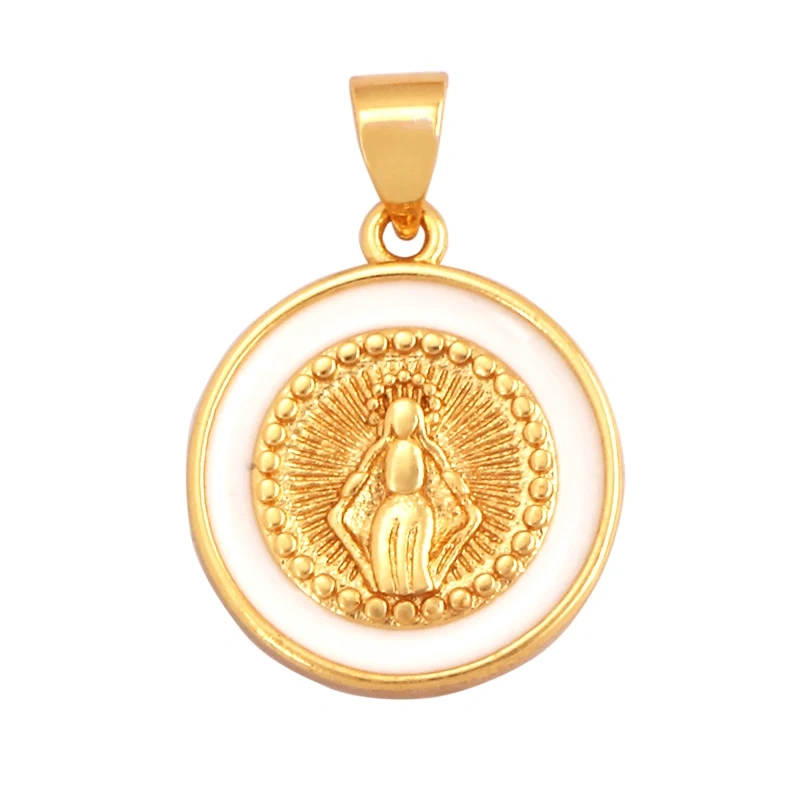Round Shape Enamel Miraculous Medal Virgin Mary Catholic Holy Pendant Charm,Craft Jewelry For Necklace Accessories Supplies M53