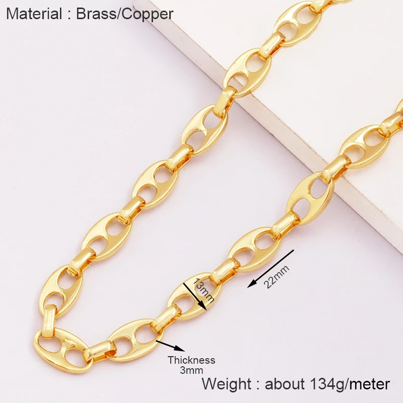 Fashion Hip Hop Pig Nose Brass Metal Chain DIY Coffee Bean Button Chain,Half Finished Necklace Bracelet For Beading Supplies Q39