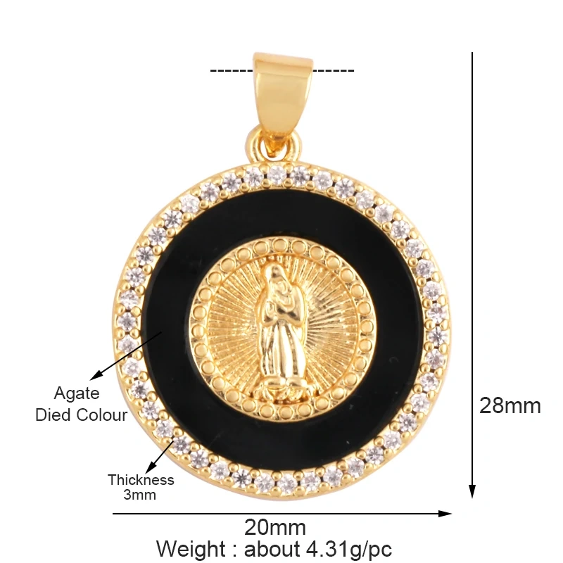 Round Shape Miraculous Medal Virgin Mary Catholic,Holy Natural Mother of Pearl Shell Agate Malachite Tiger Eye Pendant Charm M66