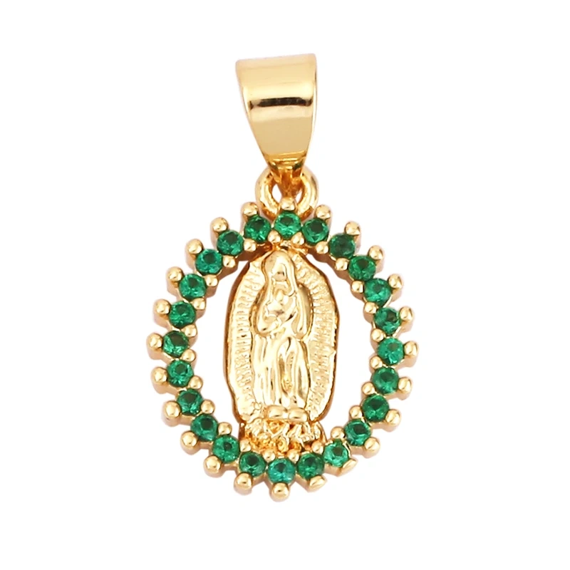 Miraculous Medal Charm Oval Heart Round Pendan,Colour CZ Paved,Real Gold Plated ,Necklace Bracelet Making Finding Supplies K11
