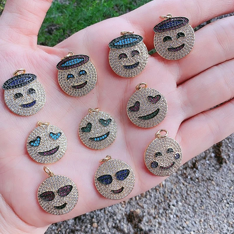 Emoji CZ Charm ,Real Gold Plated Colour,Necklace Bracelet Pendant,Hand Making DIY Jewelry Whole Sale Supplies