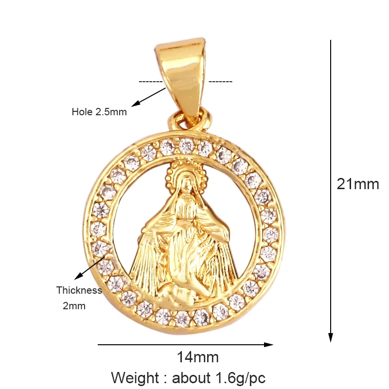Miraculous Medal Charm Oval Heart Round Pendan,Colour CZ Paved,Real Gold Plated ,Necklace Bracelet Making Finding Supplies K11