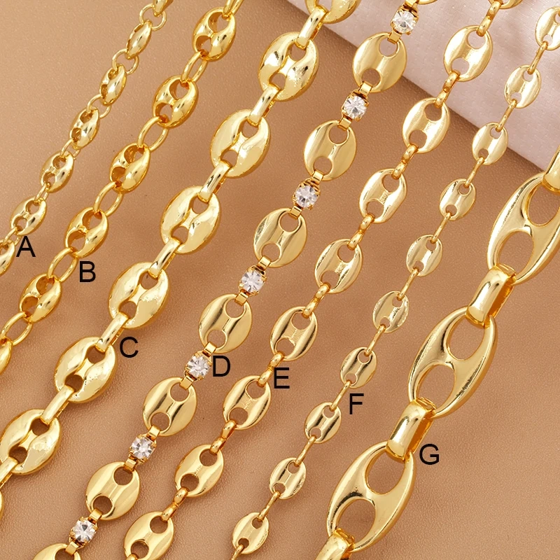 Fashion Hip Hop Pig Nose Brass Metal Chain DIY Coffee Bean Button Chain,Half Finished Necklace Bracelet For Beading Supplies Q39