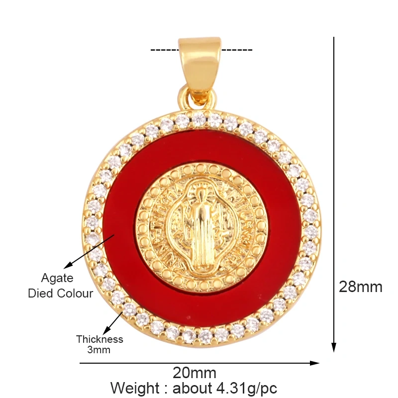 Round Shape Miraculous Medal Virgin Mary Catholic,Holy Natural Mother of Pearl Shell Agate Malachite Tiger Eye Pendant Charm M66