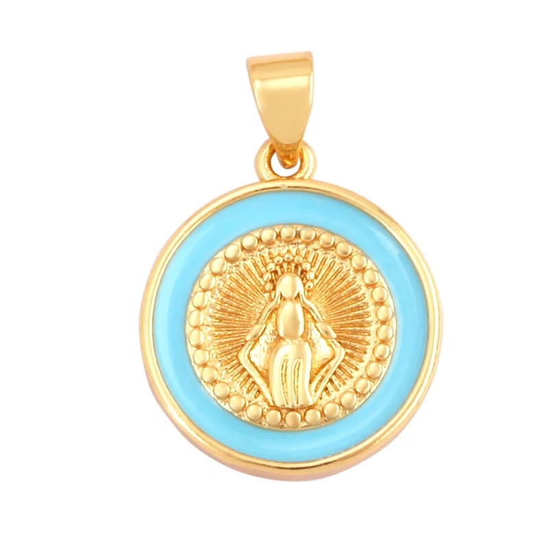 Round Shape Enamel Miraculous Medal Virgin Mary Catholic Holy Pendant Charm,Craft Jewelry For Necklace Accessories Supplies M53