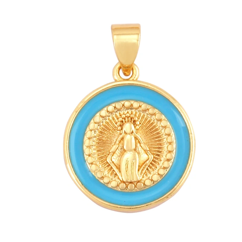 Round Shape Enamel Miraculous Medal Virgin Mary Catholic Holy Pendant Charm,Craft Jewelry For Necklace Accessories Supplies M53