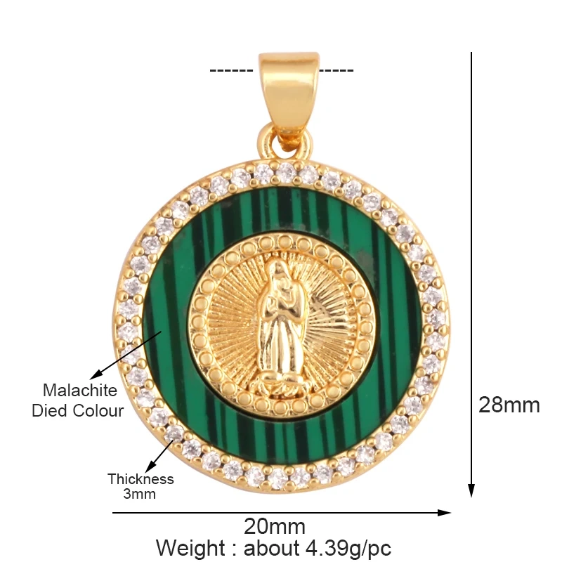 Round Shape Miraculous Medal Virgin Mary Catholic,Holy Natural Mother of Pearl Shell Agate Malachite Tiger Eye Pendant Charm M66