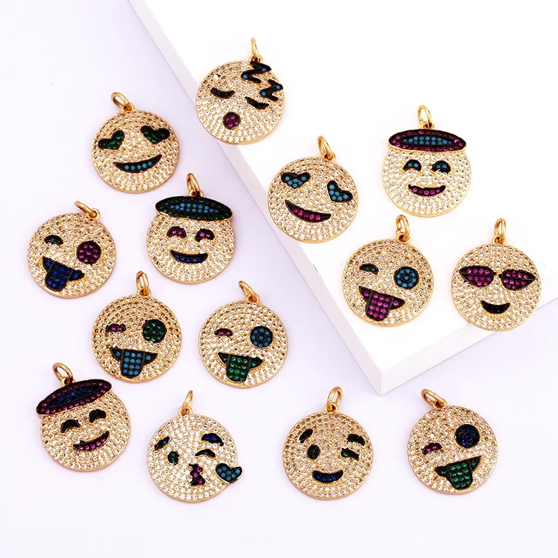 Emoji CZ Charm ,Real Gold Plated Colour,Necklace Bracelet Pendant,Hand Making DIY Jewelry Whole Sale Supplies