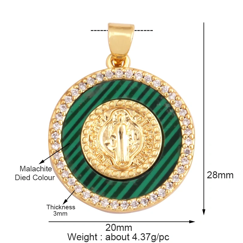 Round Shape Miraculous Medal Virgin Mary Catholic,Holy Natural Mother of Pearl Shell Agate Malachite Tiger Eye Pendant Charm M66