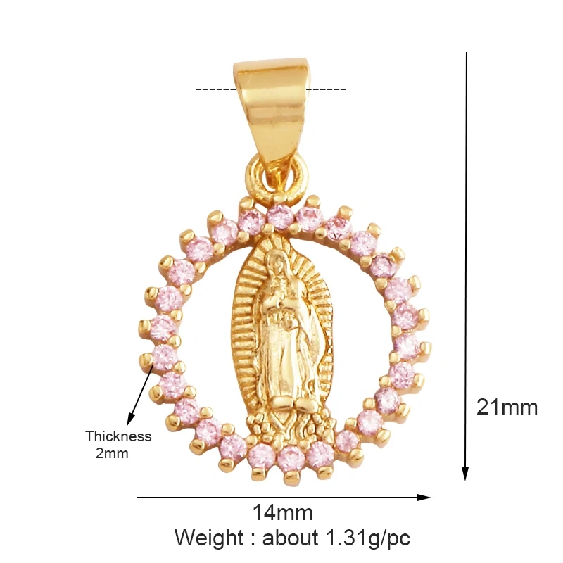 Miraculous Medal Charm Oval Heart Round Pendan,Colour CZ Paved,Real Gold Plated ,Necklace Bracelet Making Finding Supplies K11