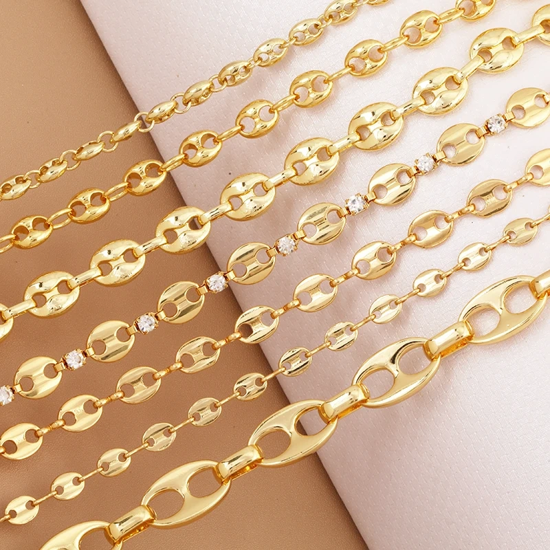 Fashion Hip Hop Pig Nose Brass Metal Chain DIY Coffee Bean Button Chain,Half Finished Necklace Bracelet For Beading Supplies Q39