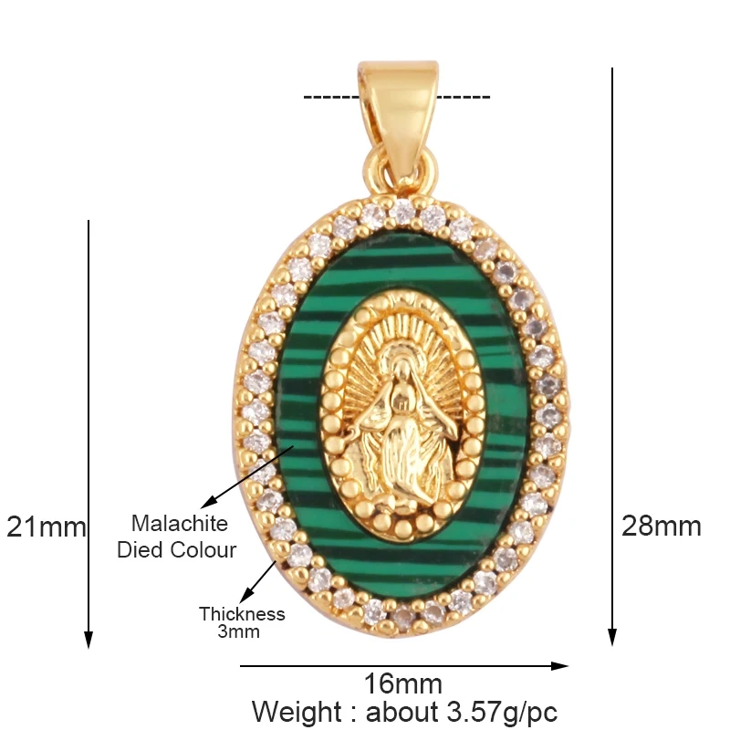 Trendy Design Miraculous Medal Virgin Mary Catholic,Holy Natural Mother Pearl Shell Agate Malachite Tiger Eye Pendant Charm M66