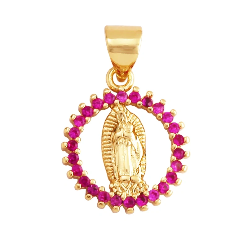 Miraculous Medal Charm Oval Heart Round Pendan,Colour CZ Paved,Real Gold Plated ,Necklace Bracelet Making Finding Supplies K11