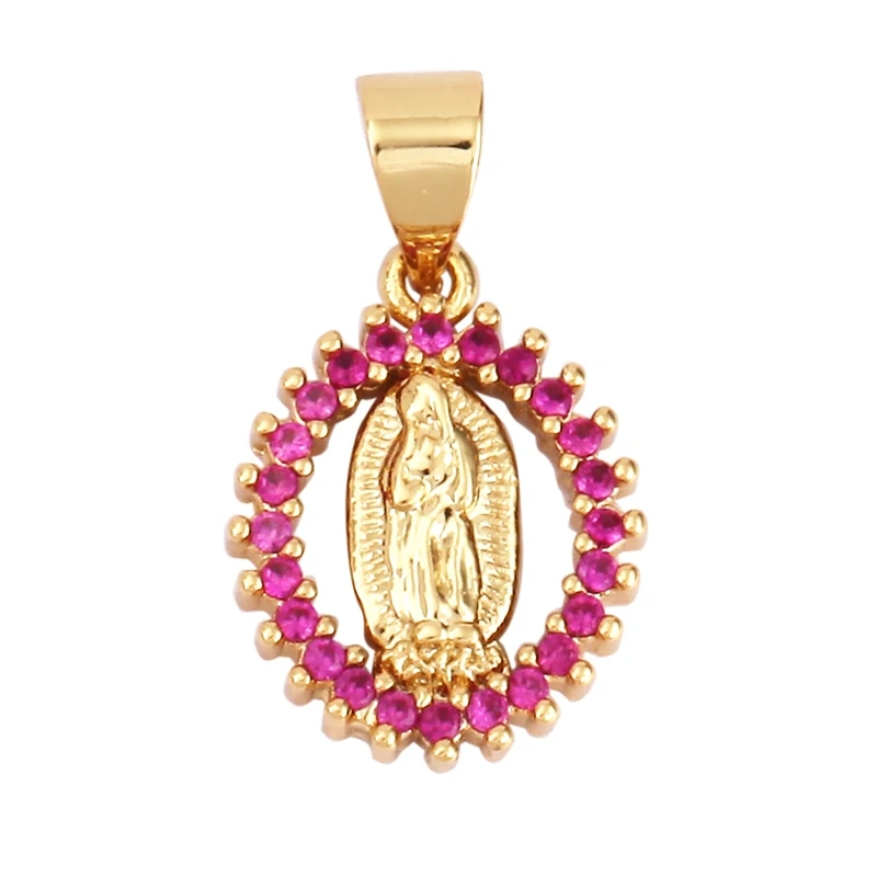 Miraculous Medal Charm Oval Heart Round Pendan,Colour CZ Paved,Real Gold Plated ,Necklace Bracelet Making Finding Supplies K11