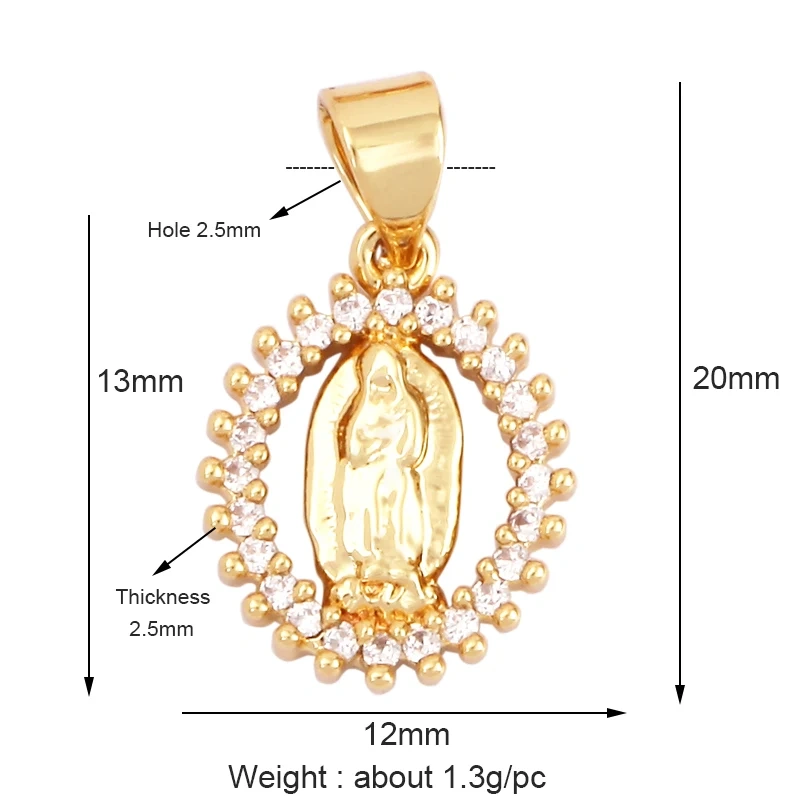 Miraculous Medal Charm Oval Heart Round Pendan,Colour CZ Paved,Real Gold Plated ,Necklace Bracelet Making Finding Supplies K11