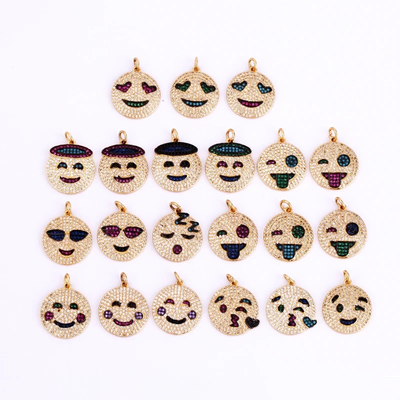 Emoji CZ Charm ,Real Gold Plated Colour,Necklace Bracelet Pendant,Hand Making DIY Jewelry Whole Sale Supplies