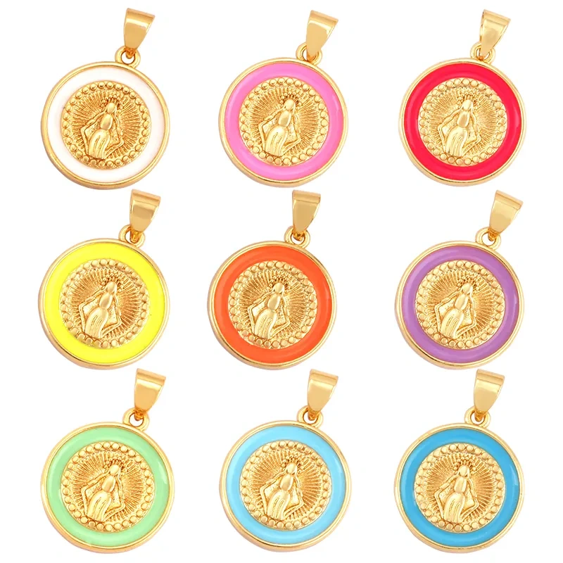 Round Shape Enamel Miraculous Medal Virgin Mary Catholic Holy Pendant Charm,Craft Jewelry For Necklace Accessories Supplies M53