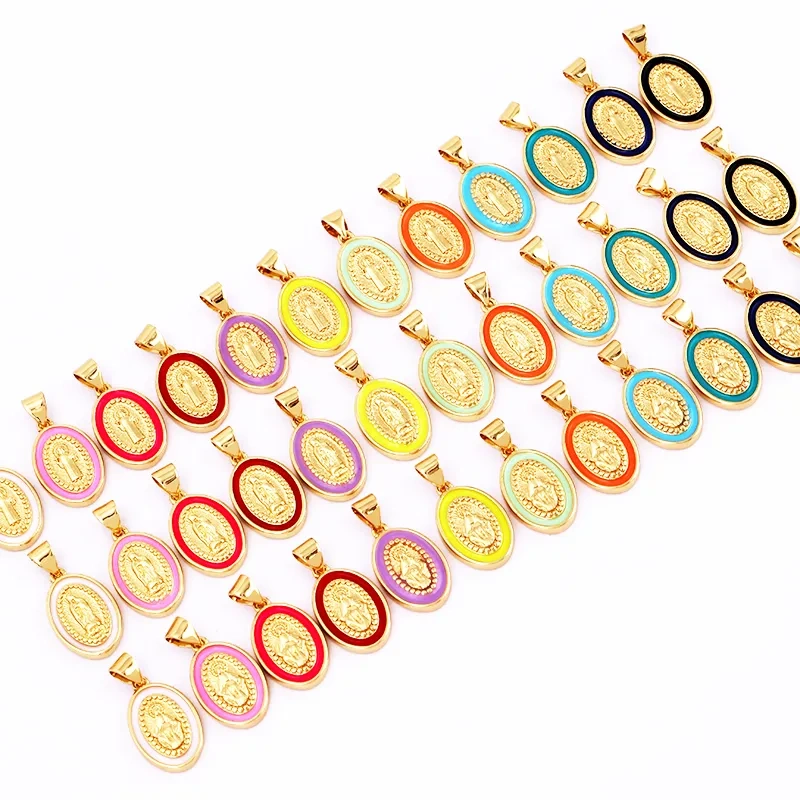 Enamel Miraculous Medal Virgin Mary Catholic Holy Charm,18K Gold Colour Plated ,Craft Jewelry For Diy Necklace Wholesale M53