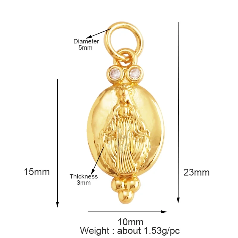 Miraculous Medal Charm Oval Heart Round Pendan,Colour CZ Paved,Real Gold Plated ,Necklace Bracelet Making Finding Supplies K11