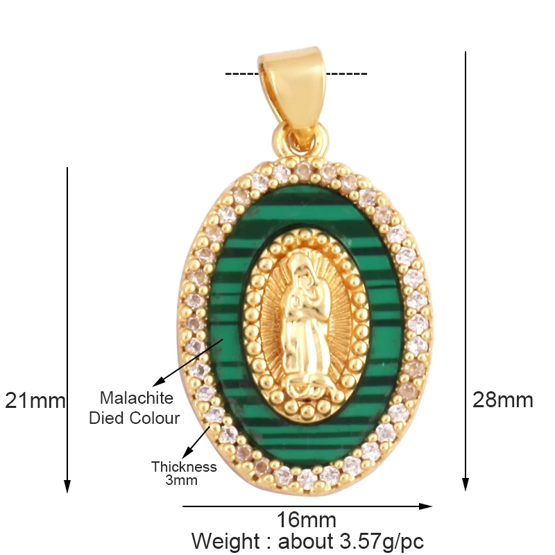 Trendy Design Miraculous Medal Virgin Mary Catholic,Holy Natural Mother Pearl Shell Agate Malachite Tiger Eye Pendant Charm M66