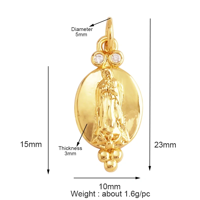 Miraculous Medal Charm Oval Heart Round Pendan,Colour CZ Paved,Real Gold Plated ,Necklace Bracelet Making Finding Supplies K11
