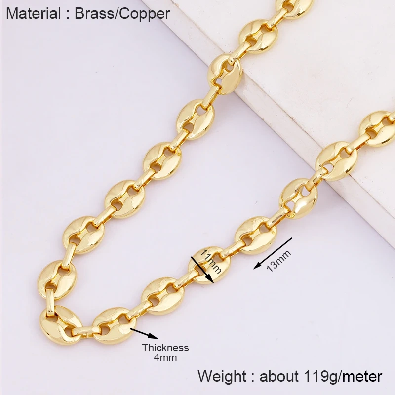 Fashion Hip Hop Pig Nose Brass Metal Chain DIY Coffee Bean Button Chain,Half Finished Necklace Bracelet For Beading Supplies Q39