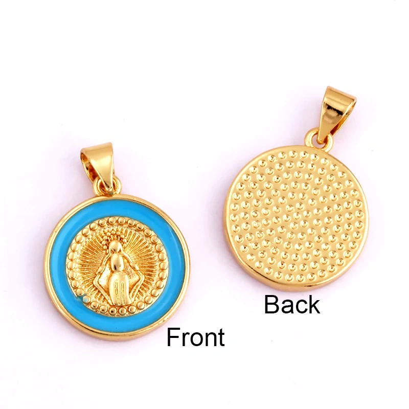 Round Shape Enamel Miraculous Medal Virgin Mary Catholic Holy Pendant Charm,Craft Jewelry For Necklace Accessories Supplies M53