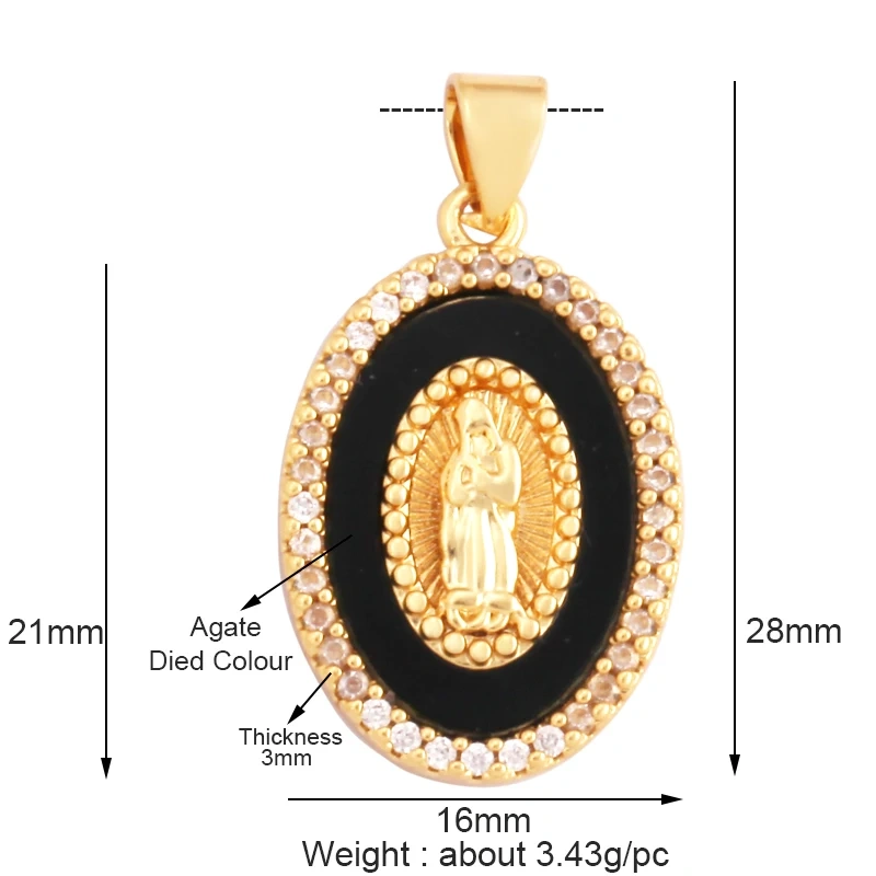 Trendy Design Miraculous Medal Virgin Mary Catholic,Holy Natural Mother Pearl Shell Agate Malachite Tiger Eye Pendant Charm M66