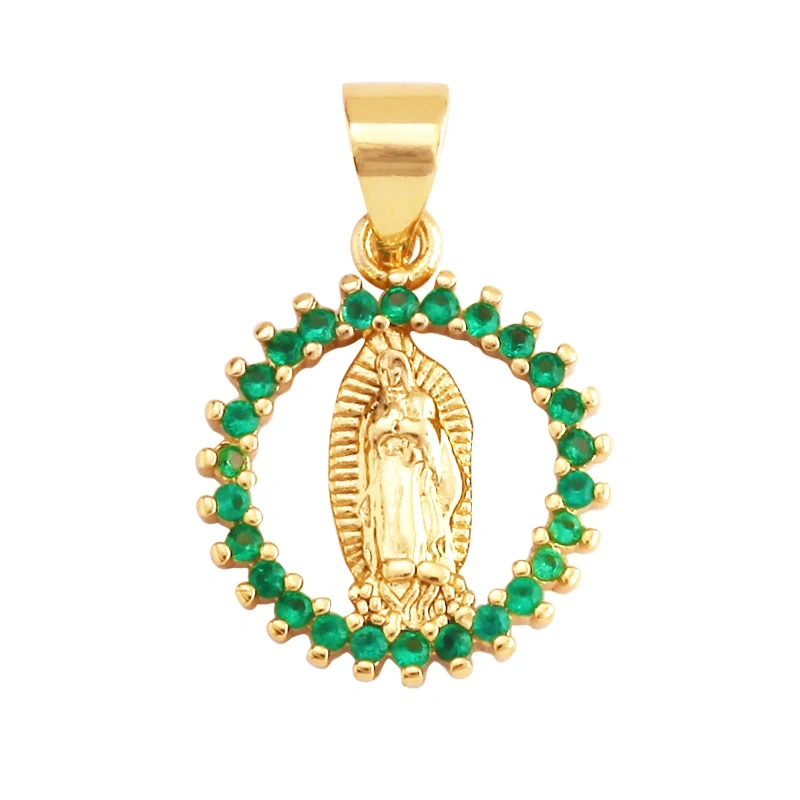 Miraculous Medal Charm Oval Heart Round Pendan,Colour CZ Paved,Real Gold Plated ,Necklace Bracelet Making Finding Supplies K11
