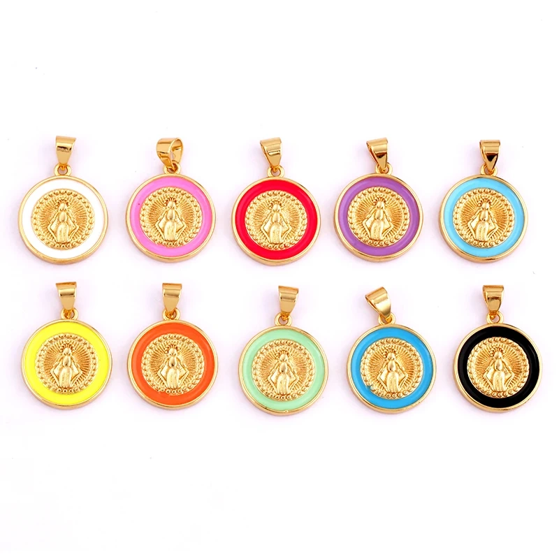 Round Shape Enamel Miraculous Medal Virgin Mary Catholic Holy Pendant Charm,Craft Jewelry For Necklace Accessories Supplies M53