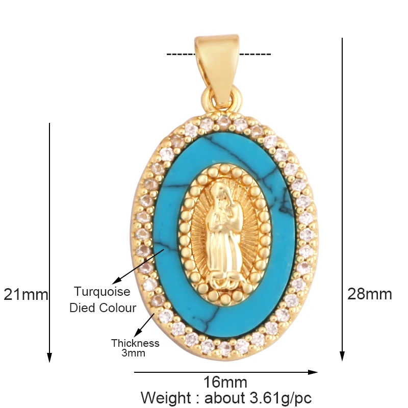 Trendy Design Miraculous Medal Virgin Mary Catholic,Holy Natural Mother Pearl Shell Agate Malachite Tiger Eye Pendant Charm M66