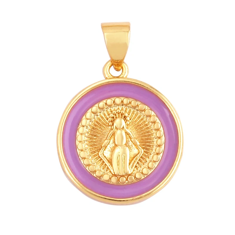 Round Shape Enamel Miraculous Medal Virgin Mary Catholic Holy Pendant Charm,Craft Jewelry For Necklace Accessories Supplies M53