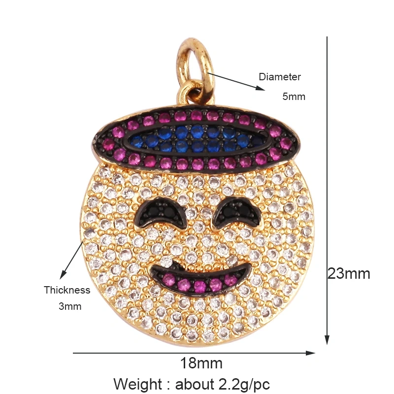 Emoji CZ Charm ,Real Gold Plated Colour,Necklace Bracelet Pendant,Hand Making DIY Jewelry Whole Sale Supplies