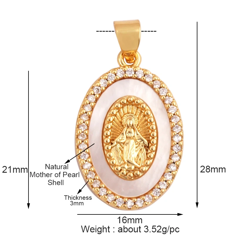Trendy Design Miraculous Medal Virgin Mary Catholic,Holy Natural Mother Pearl Shell Agate Malachite Tiger Eye Pendant Charm M66