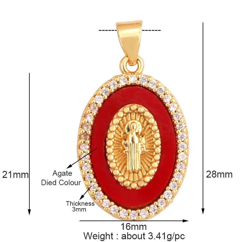 Trendy Design Miraculous Medal Virgin Mary Catholic,Holy Natural Mother Pearl Shell Agate Malachite Tiger Eye Pendant Charm M66